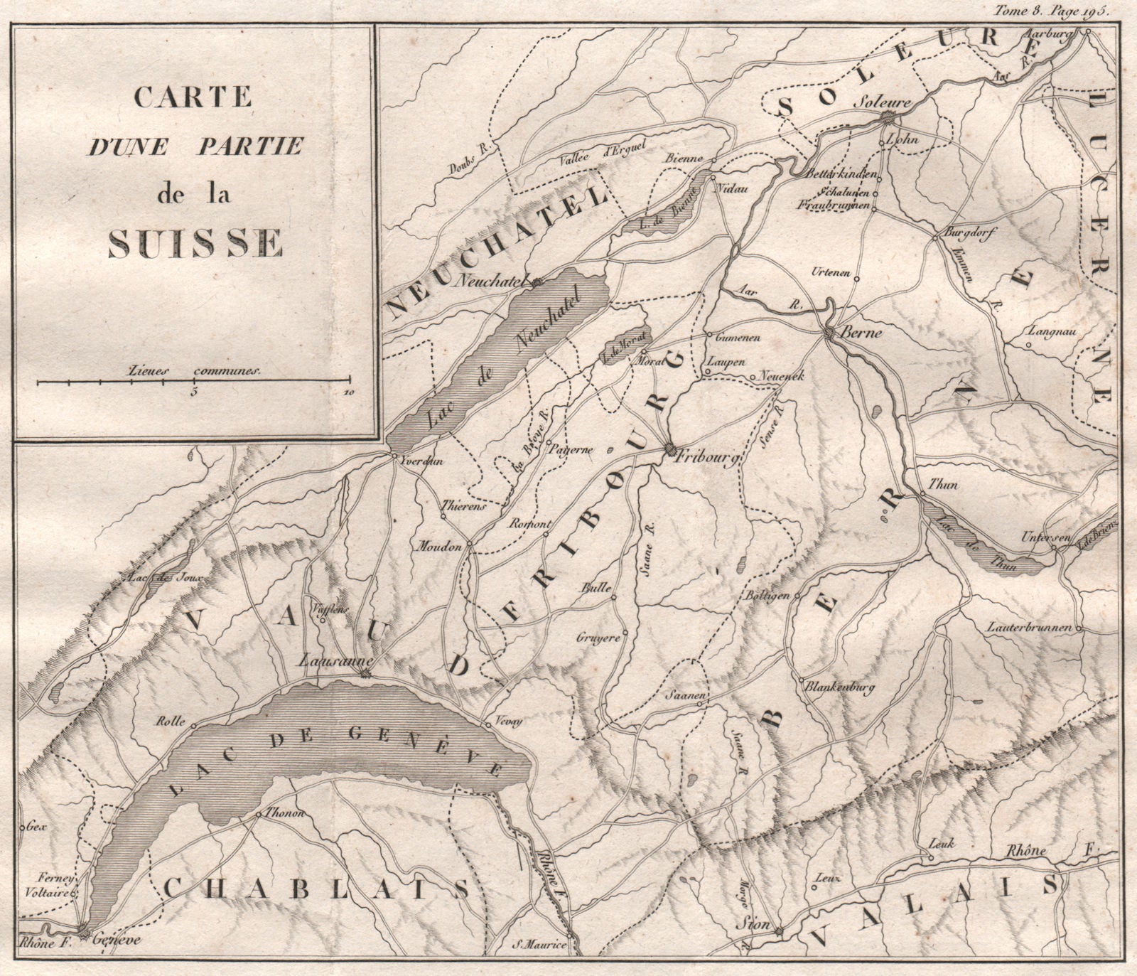WESTERN SWITZERLAND. Vaud Fribourg Berne Neuchatel 1818 old antique map chart